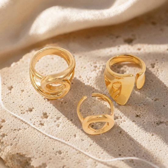3Pcs/Set Alloy Plating Process Ring Set Exaggerated Geometric Finger Ring Adjustable Opening Design