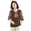 Stylish Printed Bow Tie Chiffon Top for Middle-Aged and Elderly Women – Loose Fit, Long-Sleeved, Plus Size