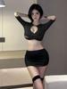 Sweet T Shirt Hot Sexy Korean Women  New Sexy Uniform Women'S Bandage White Crop Top Two Piece Skirt Set 59C0