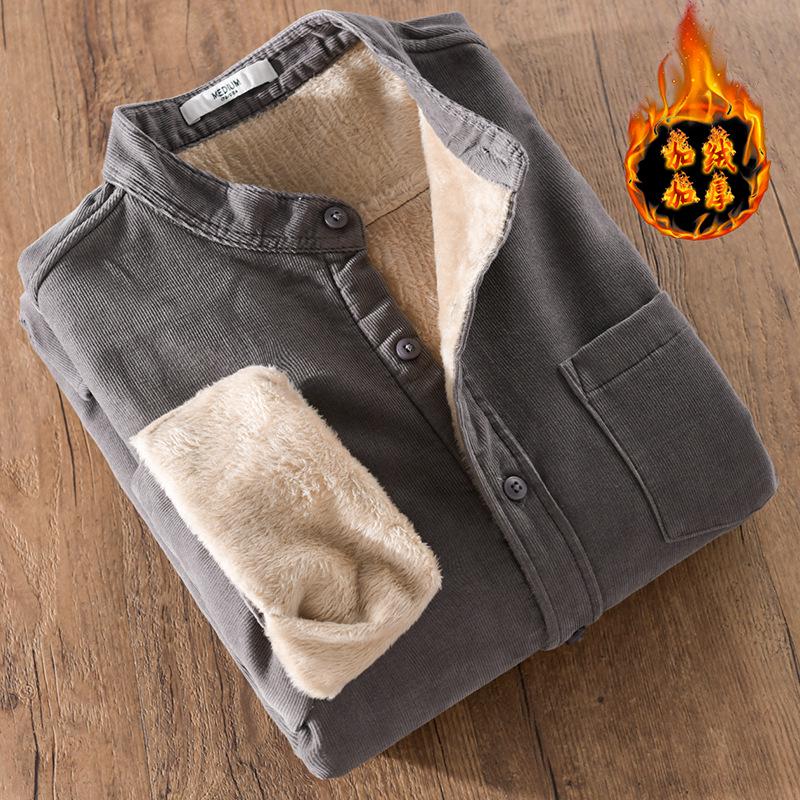 

Мужская зимняя вельветовая куртка-рубашка с длинным рукавом на бархатной подкладке 9433 XL темно-серого