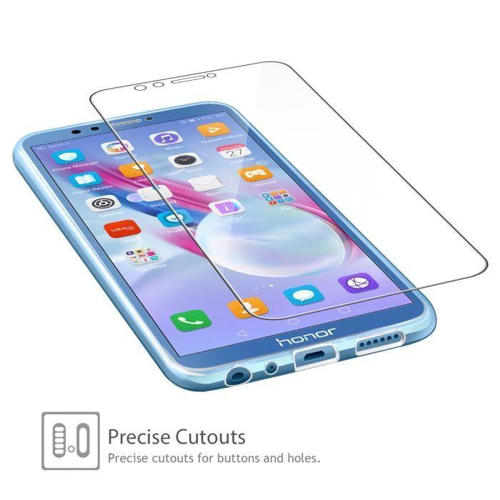 Coque et film de protection - Huawei - Honor 9 Lite - Silicone gel souple - Verre trempé - Résistant aux rayures
