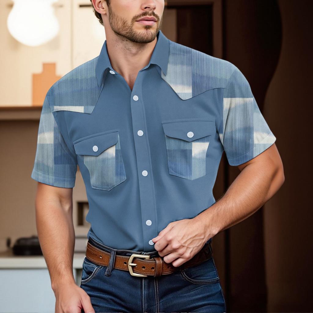 Men'S Fashionable Lapel And Shoulder Length Short Sleeved Casual Top