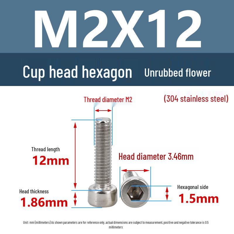 Yigu 304 Stainless Steel Socket Head Cap Screw, M2-M6 Cylindrical Head, Full Thread, Non-Knurled