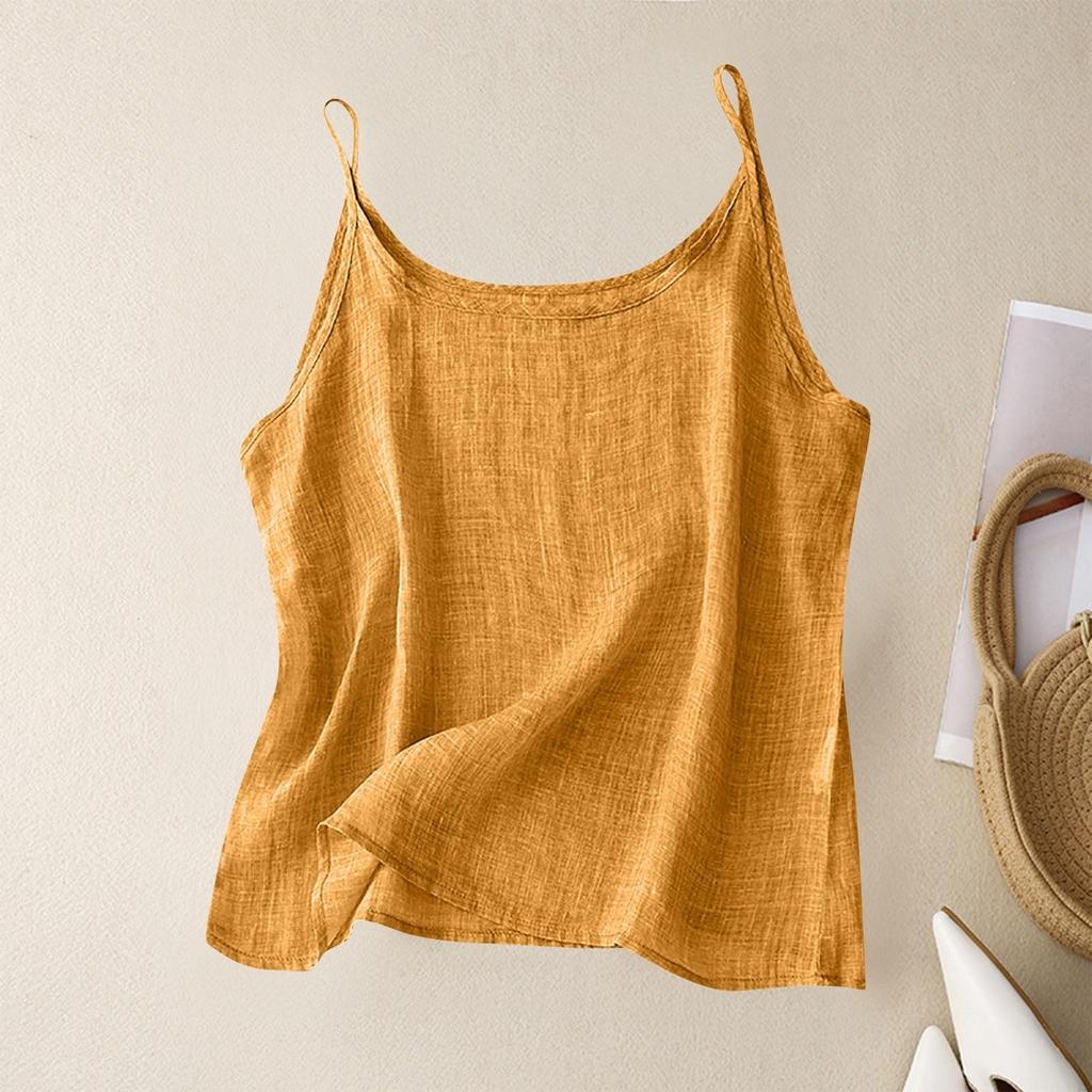 Women's Summer Vintage Cotton Linen Small Camisole Bottom Vest Loose Inner Tops