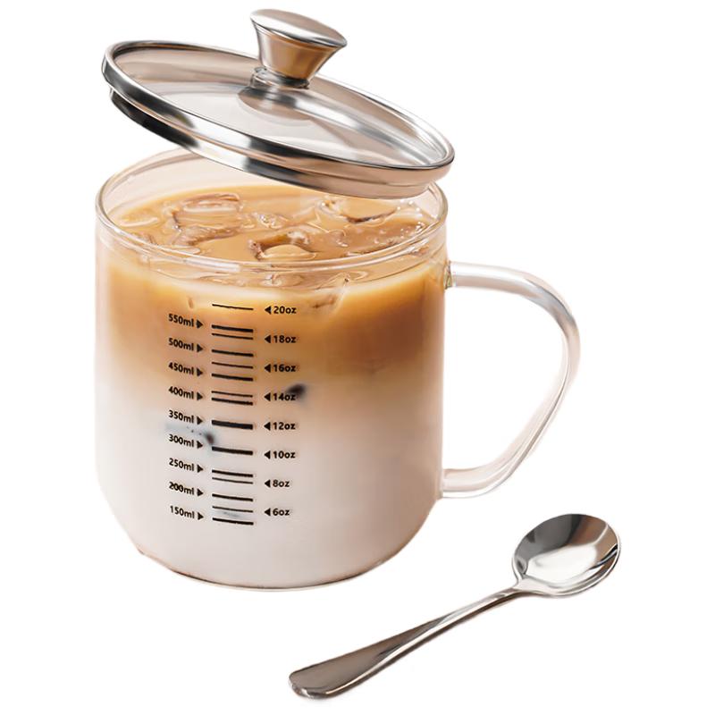 GIANXI Heat-Resistant Glass Breakfast Cup with Lid & Spoon