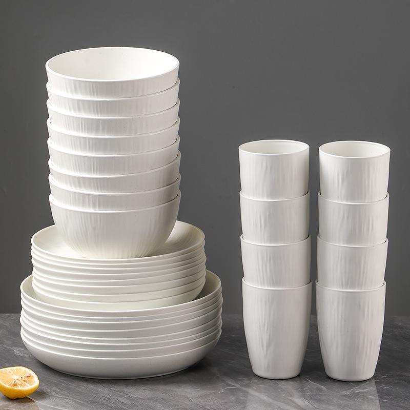 Black Wheat Straw 16PC Dinnerware Set: Plates, Bowls, Cups, Cutlery