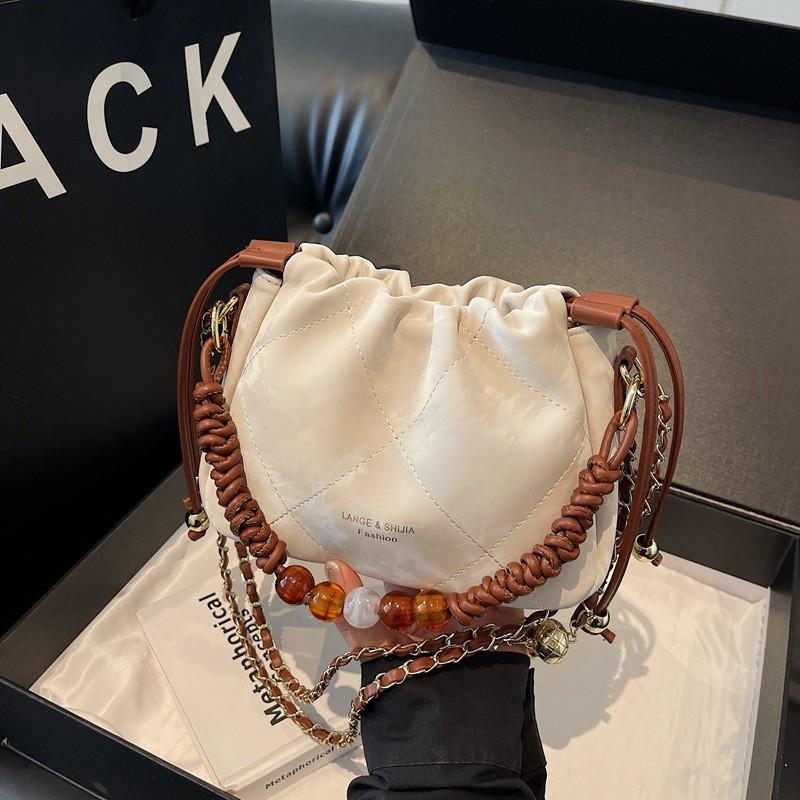 Ielgy Diamond Chain High-End Feeling Retro All-Match One-Shoulder Commuter Cross-Body Bucket Bag
