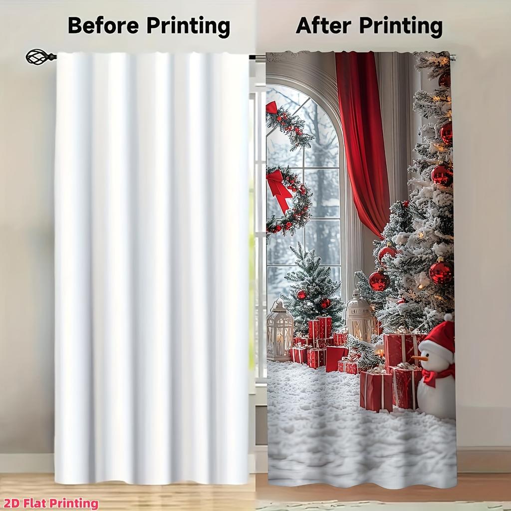 Snowman Tree Christmas Curtains 2pcs   2D Flat Print Polyester Rod Pocket Machine Washable for Living Room Bedroom Study Decor