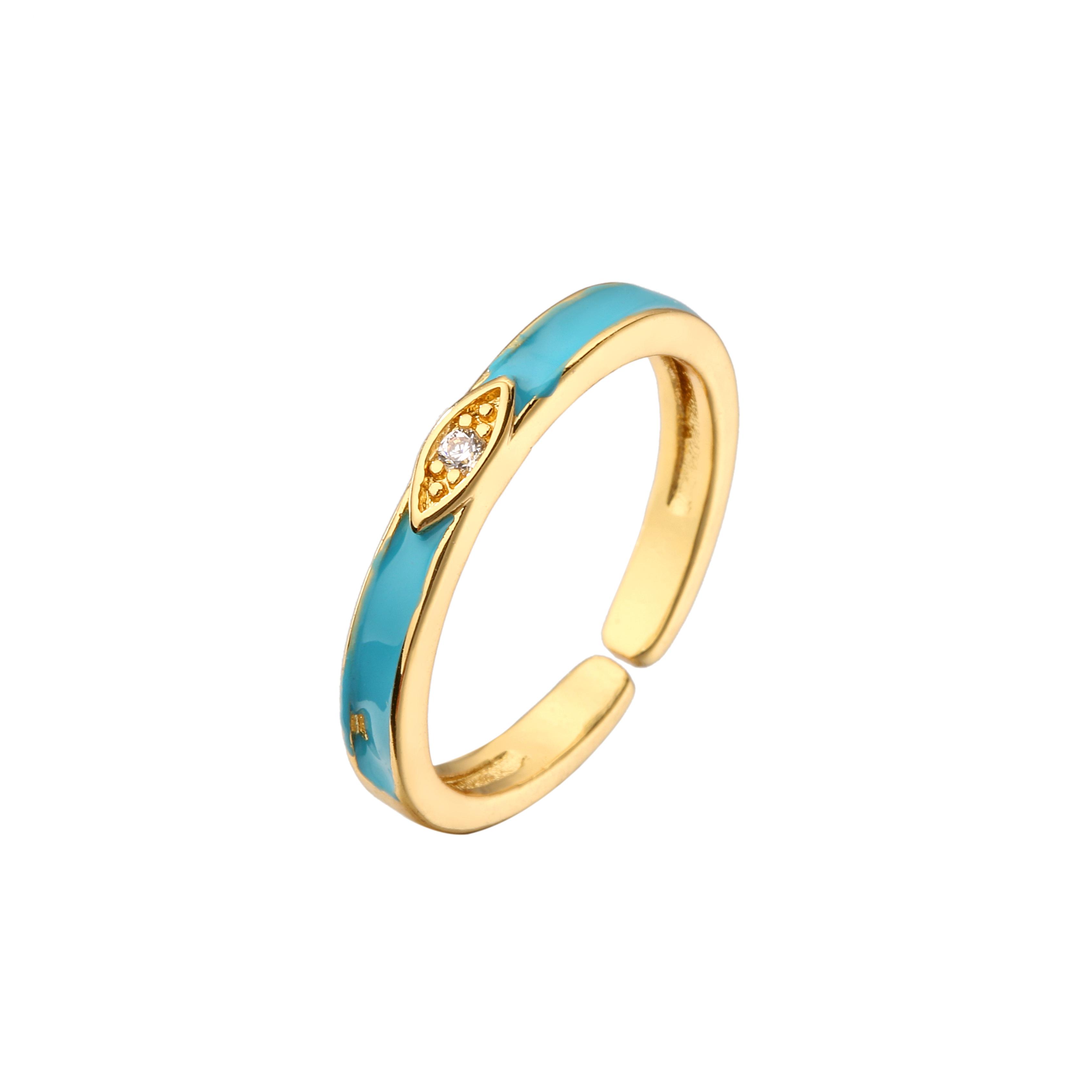 

HECHENG, Dripping Oil Eyes Micro Inlaid Zircon Opening Ring For Women Gold Plated Eternity Finger Band Adjustable Enamel Ring resizable синий