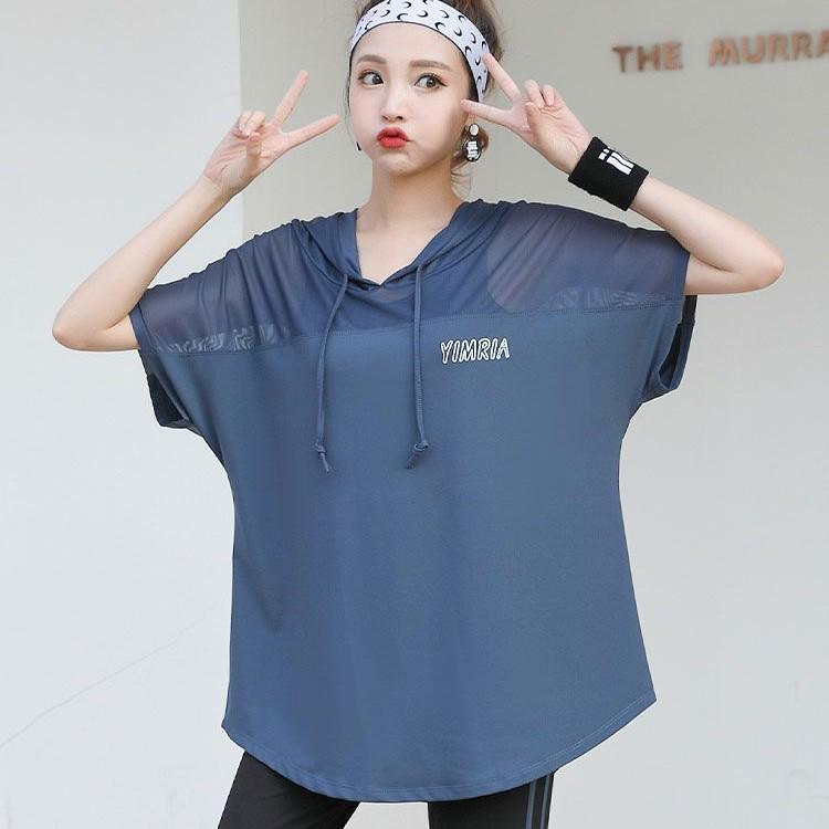 Dámská volná sada s kapucí a krátkým rukávem ve velkých velikostech, rychleschnoucí, na běh a jógu