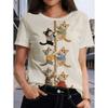 Women's Playful T-Shirt Cartoon Cat Pattern Tops Summer O-Neck Short Sleeve Tees Female Harajuku Street Oversized Clothing