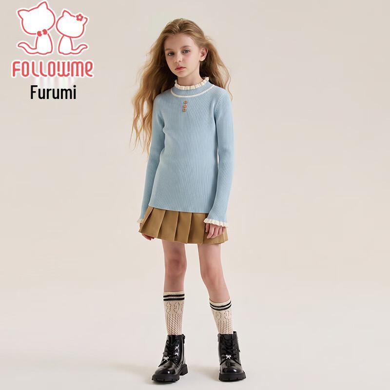 Girls' Semi-High Collar Knit Sweater