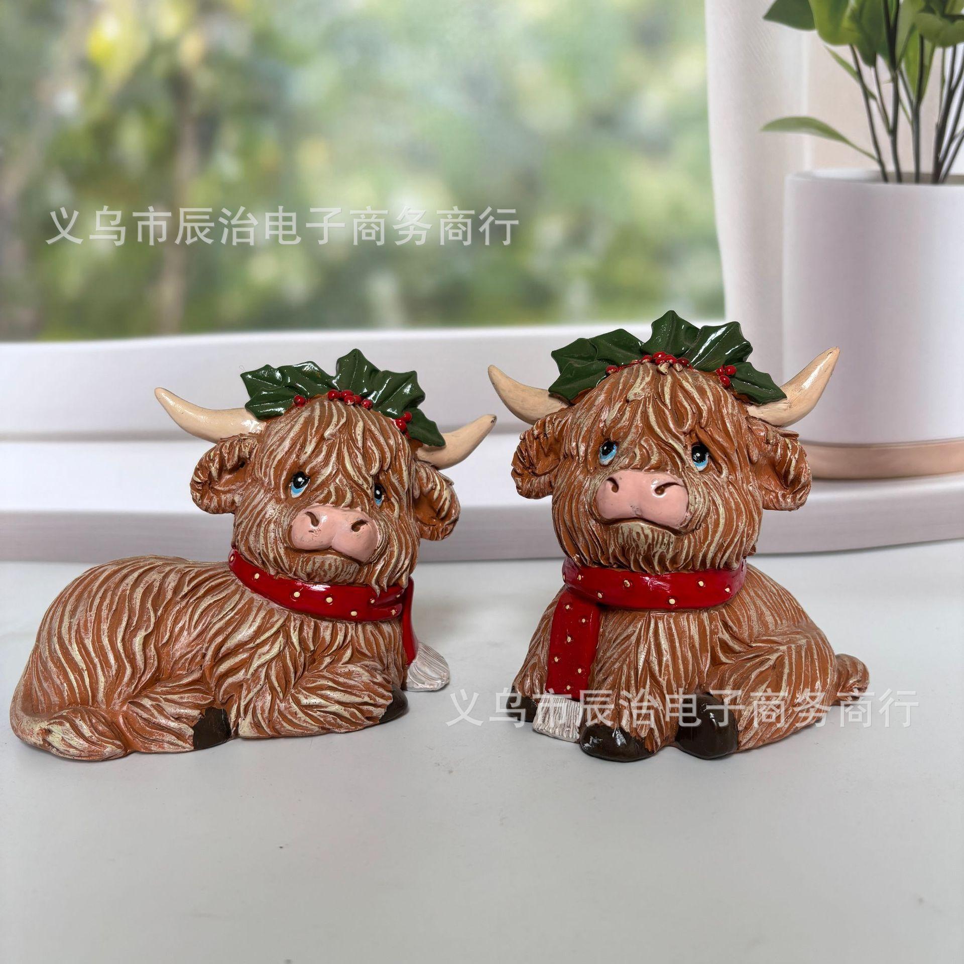 Christmas Highland Yak Ornaments Resin Crafts Ornaments Home Garden Tabletop Ornaments Gifts
