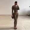 Printed Round Neck Top Pants Set Women's Sexy Hottie Long Sleeve Copper Coin Printed T-shirt Slim Casual Trousers New Fashion