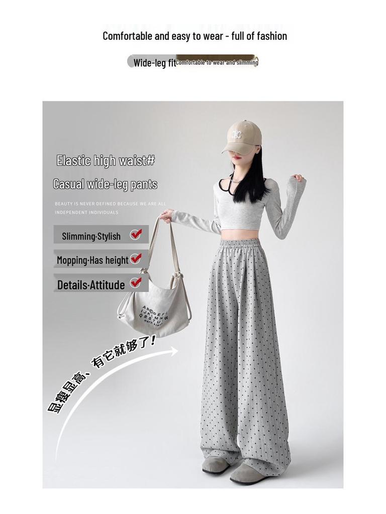 Women's Polka Dot Wide-Leg Pants - High Waist, Loose Fit, Floor-Length, 2025 Spring/Autumn Collection.