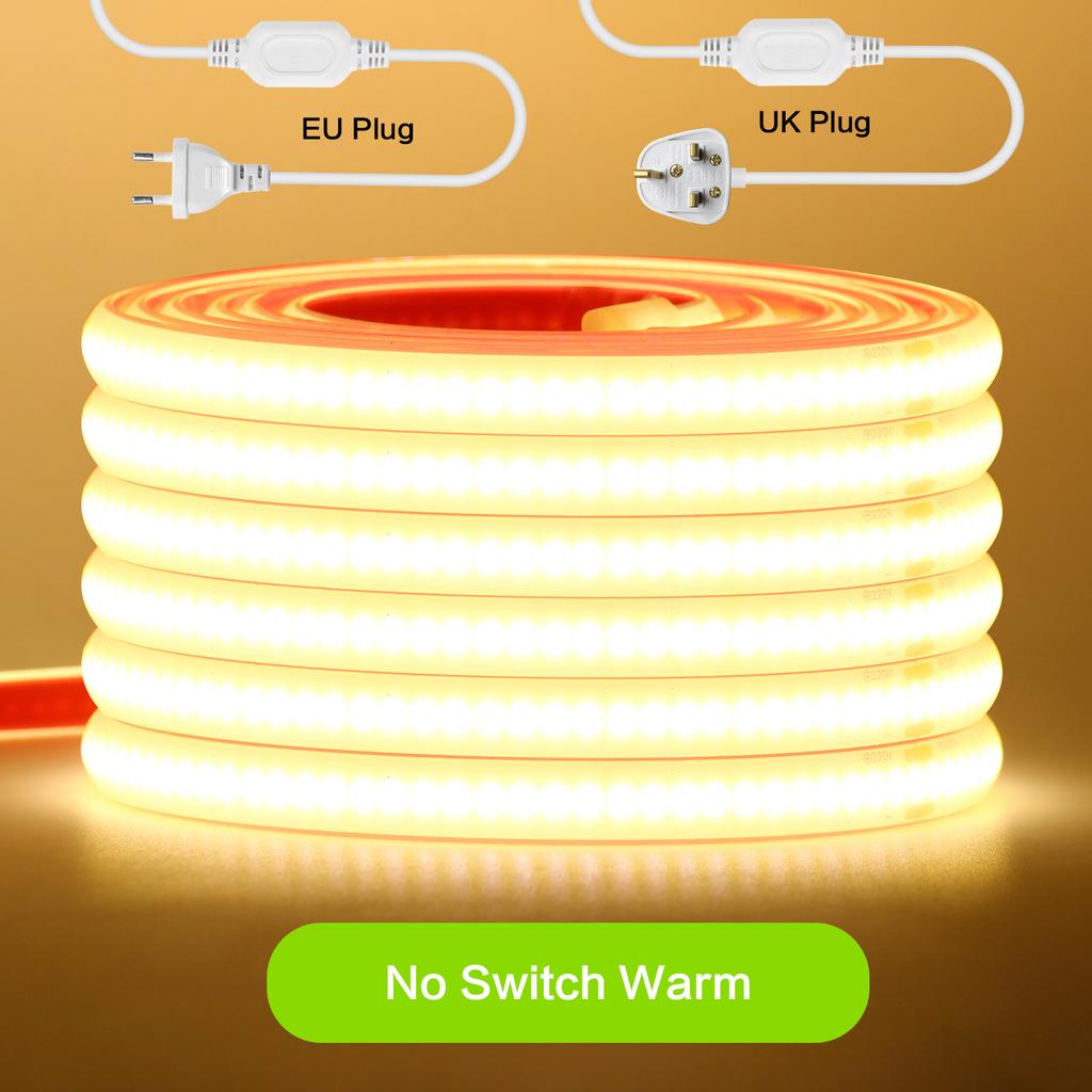 Hohe Helligkeit 220V 230V COB Streifen Wasserdicht Mit/Ohne Schalter Stecker 288 LEDs/M Weiß Natur Warm Flexibles Band LED Licht Heimdekoration