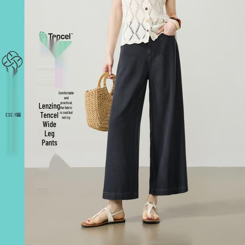 ESE-Y Women s Summer Tencel Wide-Leg Cropped Jeans 29