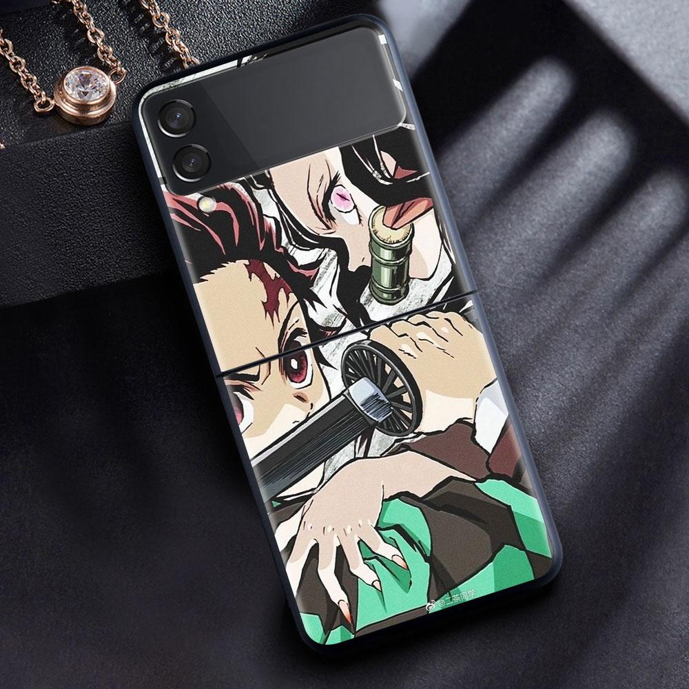 

Чехол для Samsung Galaxy Z Flip 3 4 5G, черный жесткий корпус для телефона из ПК Z Flip4, роскошный сегментированный чехол, убийца демонов, аниме Samsung Z Flip 4