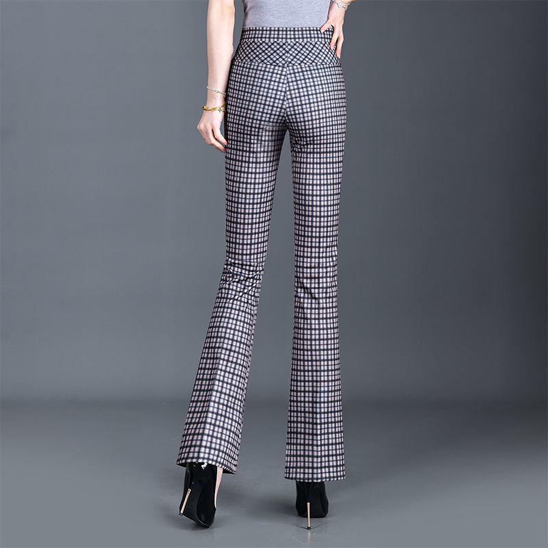 2025 Slim-Fit Stretchy Women's Plaid Micro-Flare Pants - Versatile Summer Fashion