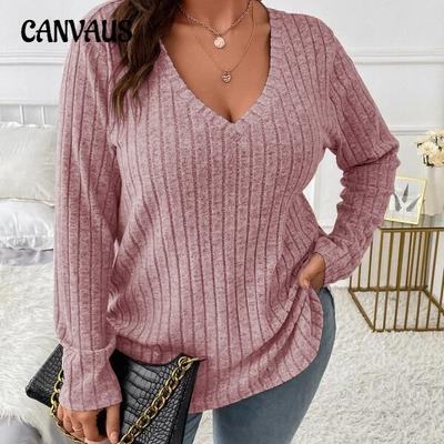 Autumn and Winter Women's Blouse Solid Colour Plus Size Women's Tops V-neck Long-sleeved Pit-stripe Milled Loose
