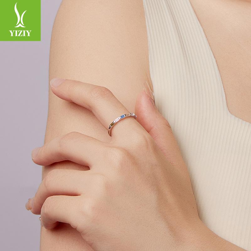 Delicate Color Zircon Single Ring Women'S Fashion Stacking S925 Sterling Silver Ring Ring
