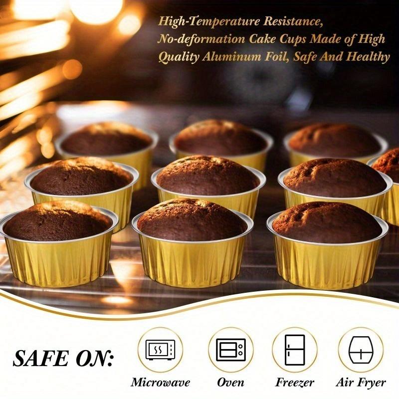 50pcs Set Disposable Dessert Cups with Lids - Pudding Cup Cake Shrimp Pulling Egg Mold Air Frying Pot Special Bowl Oven Tin Foil