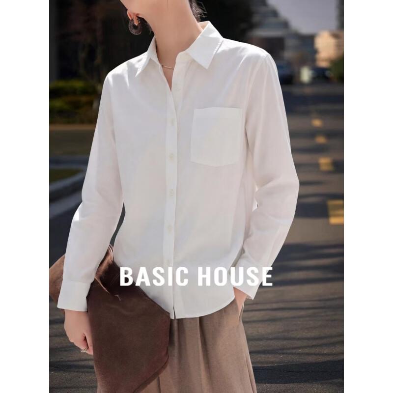 Basic House Women s French Lapel Long-Sleeve Commuter Shirt M