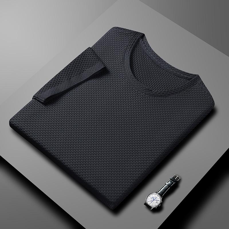 

Летняя футболка с коротким рукавом в корейском стиле, мужская, с круглым вырезом, тонкая, однотонная, с коротким рукавом, для молодежи и среднего возраста, повседневный топ 4XL