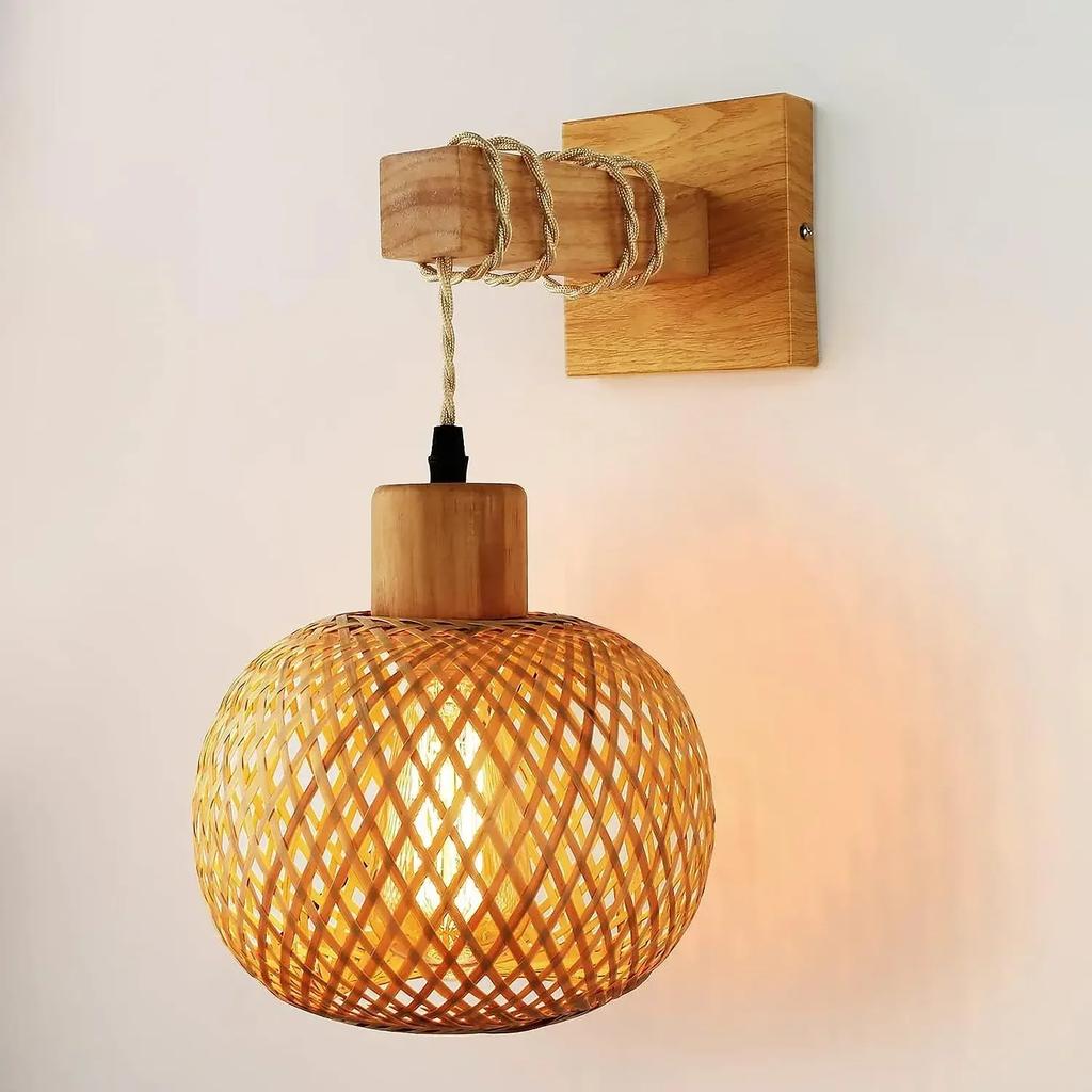Wall Lights with E27 Base Type Bamboo Rattan Wicker Design Chandeliers Apply for Home Living Room Decorative Wall Lamps Fixtures