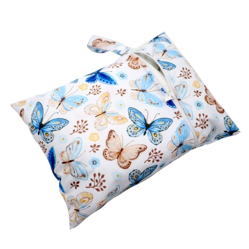 Compact & Lightweight Baby Diaper Bag Cute Cartoon Print Wet Dry Nappy Storage Bag with Handle for Fashionable Parents