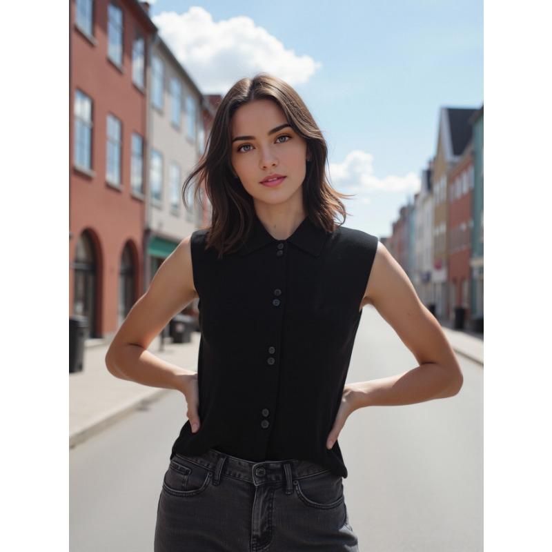 

Женские вязаные свитера на весну и лето Кардиганы с короткими рукавами Жилеты Свитера L чёрный