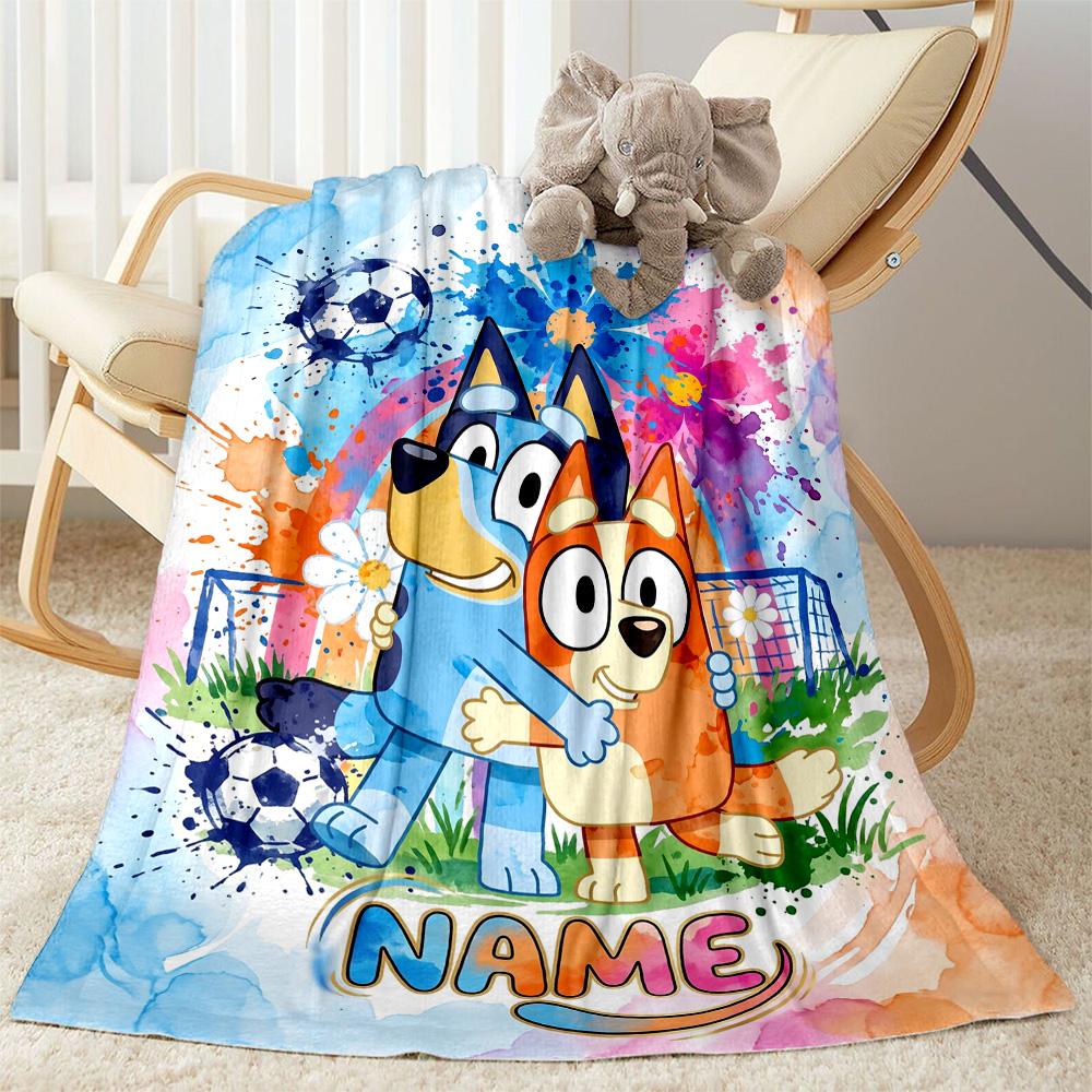 Bluey's Festive Football Fun Customize Your Name Blanket Throw Customizable Blanket Ultra-Soft Suitable for Picnics Chair Bedding Seaside