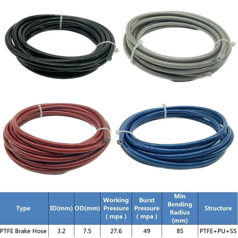 1/2/3/4/5M AN3 Motorcycle Braided PVC Stainless Steel PTFE Brake Line Hose FLUID HYDRAULIC Hose Racing Gas Oil Fuel Tube Pipe