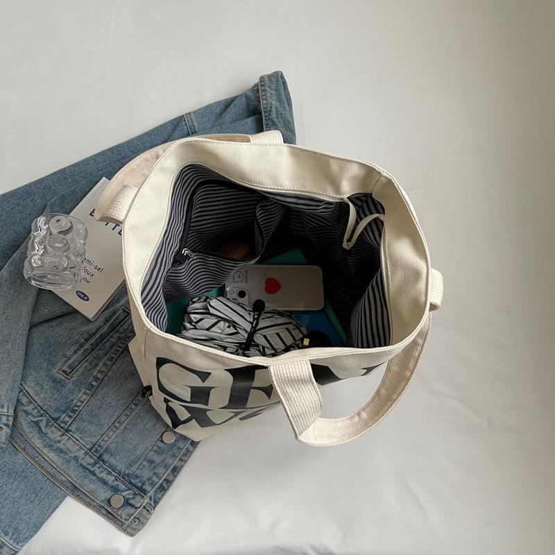 Toth Mommy Canvas Bag 2025 New Letter Printing Simple Shoulder Bag Trend