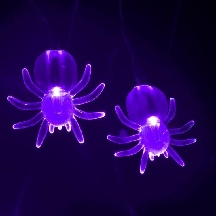 Premium Quality Purple Led String Lights Featuring Bats And Spiders For Halloween