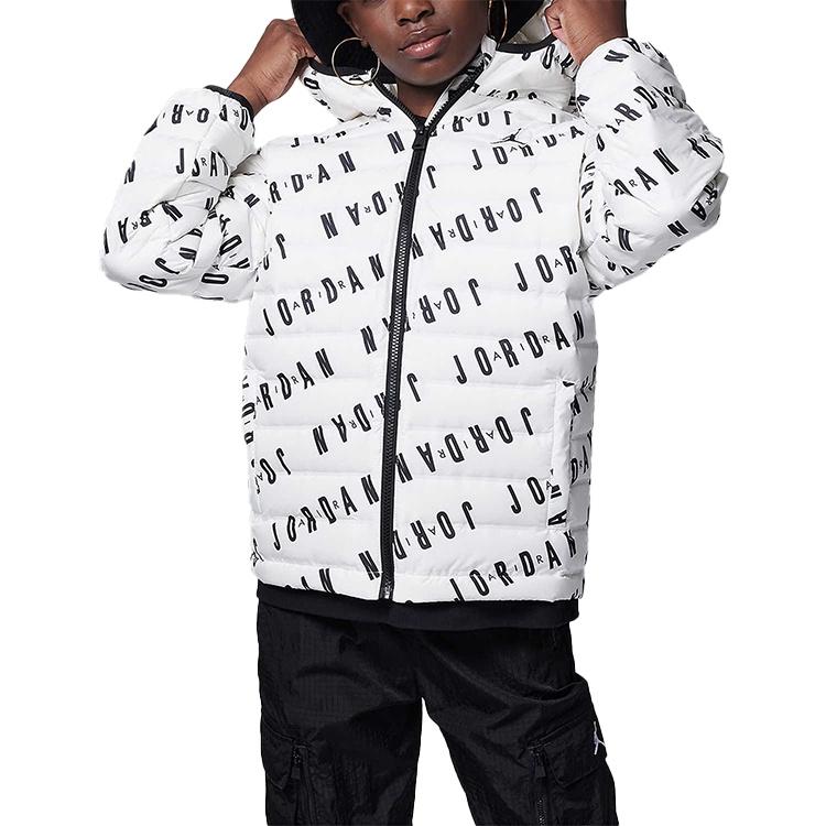 (GS) Air Jordan Print Puffer Jacket White Black Kids FZ1719-133 M