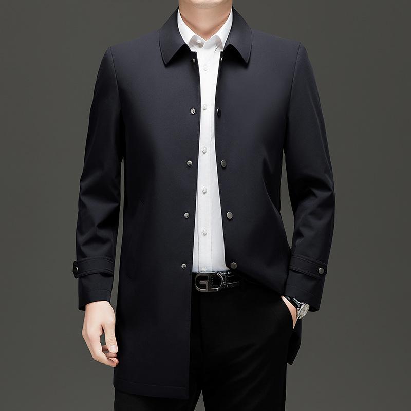 

Весенний новый тренч мужской средней длины однотонный с лацканами, деловой кэжуал, куртка для папы среднего возраста 3XL