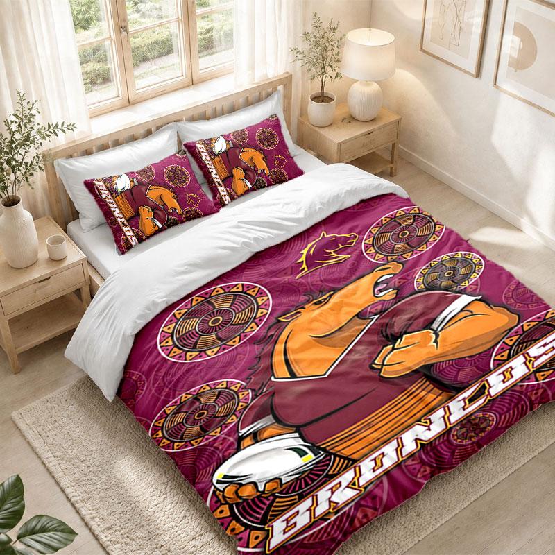 Bedding Set 1 Duvet Cover 2 Pillowcases Brisbane Broncos Print Bedroom Home Decoration