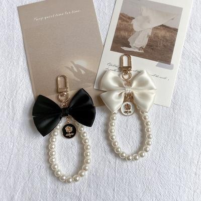 Criativo Novo Laço Chaveiro de Carro Pingente Ins Design Chic Corrente de Pérolas Rosa Pingente Presente Fofo para Menina