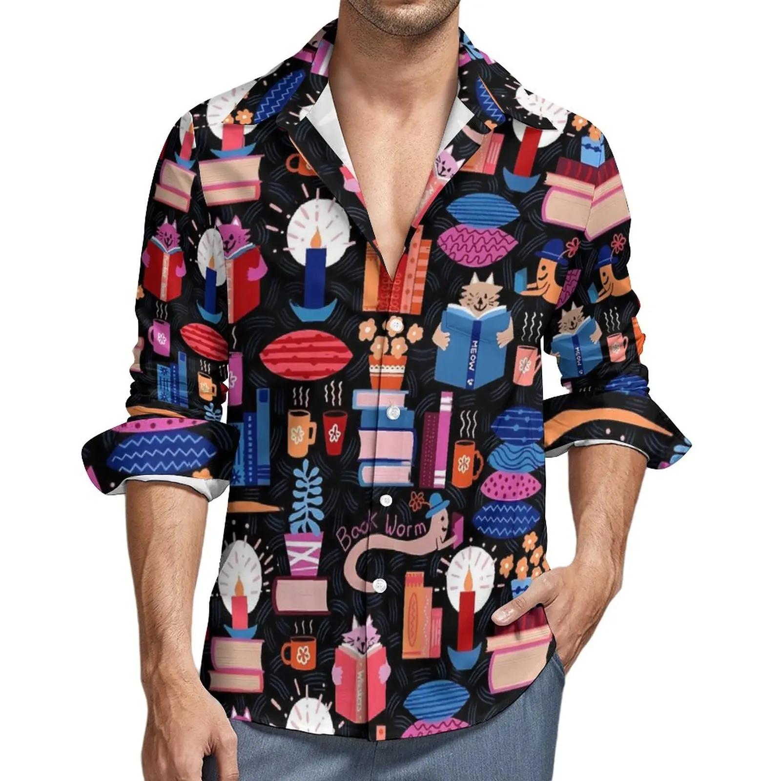 

Библиотека Коты 3D Печатный Лацкан Мужская Рубашка Мужская/Женская Повседневная Мода Длинные Рукава Рубашки Пуговицы Уличная Одежда Большие Размеры Унисекс Одежда 5XL