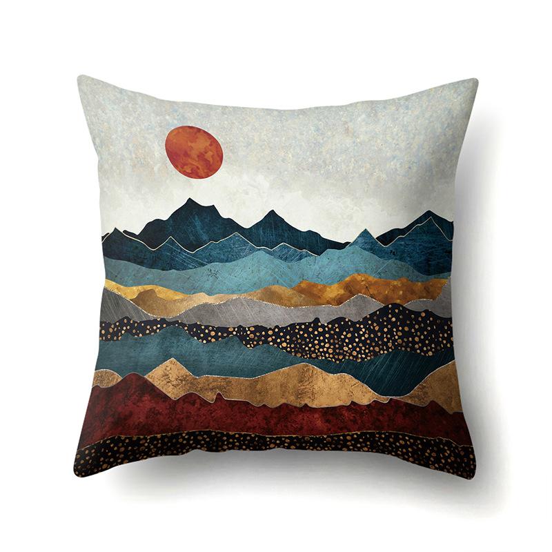 Polyester Pillow Cover Mountain Print Pillow Cover Waist Cushion Cover Car Cushion Head Cushion Cover Premium Durable