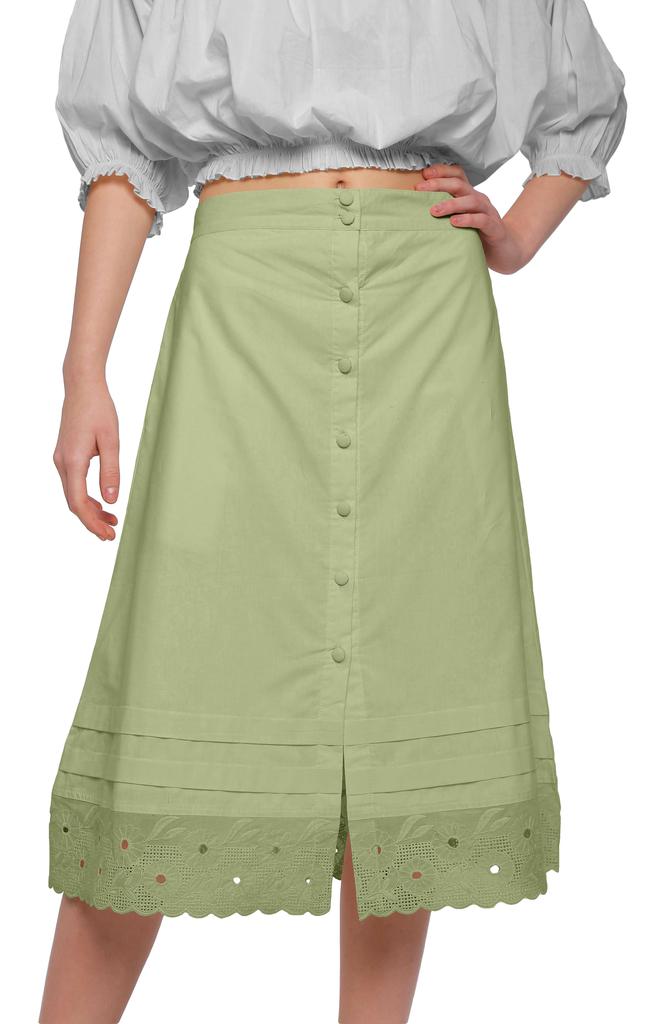 Moomaya Solid Cotton Skirts For Women Button Down A-Line Knee Length Skirts