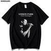 Promoção Imperdível Camiseta de Manga Curta Vermelha Han Linkin Park Masculina Feminina Banda de Rock Europeia e Americana Tendência Algodão Solta Casual Oversized Top de Verão Nova Camiseta
