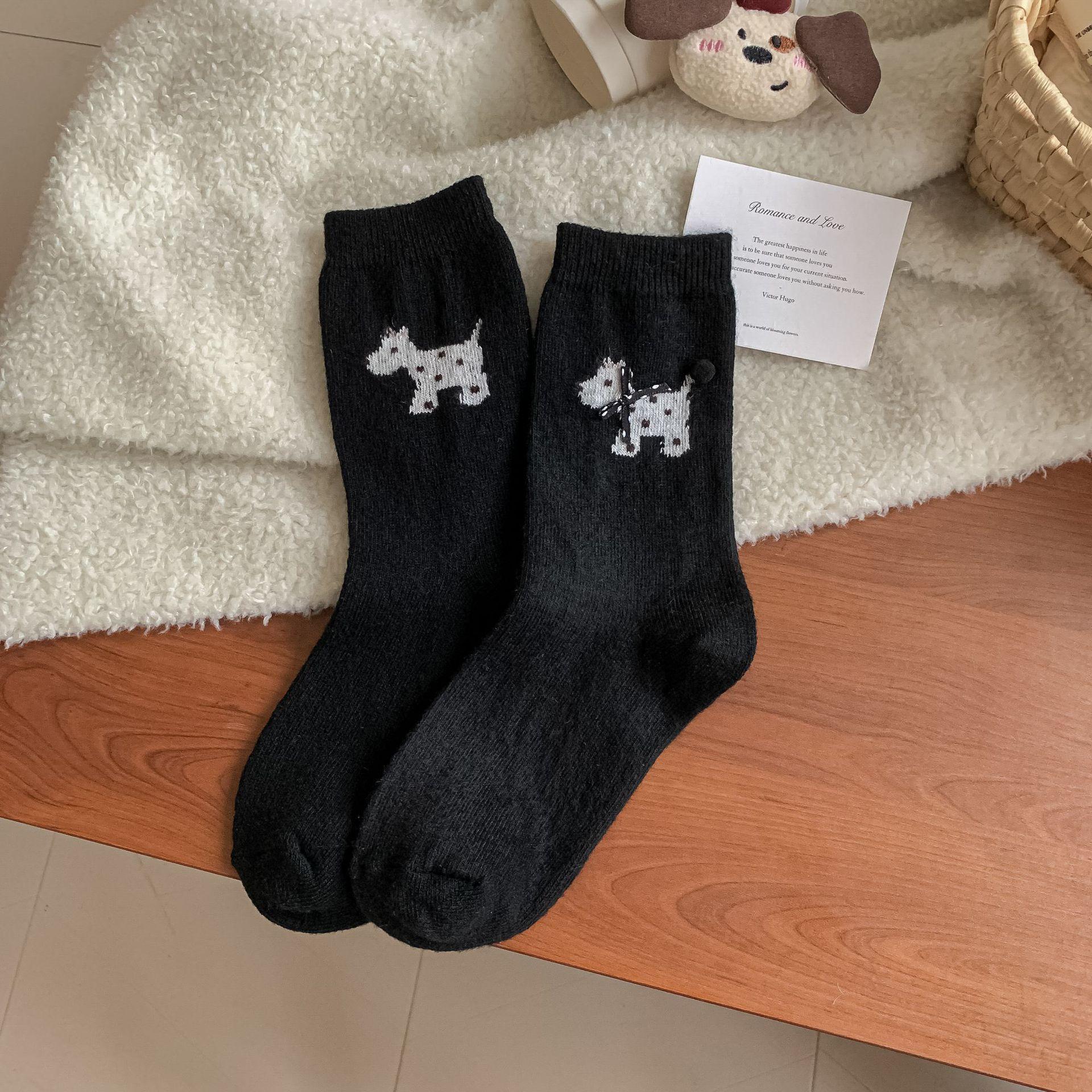 

West Highland Wool Socks Thickened And Warm Female Cute Dalmatian Three-Dimensional Bow Free Size One size чорний