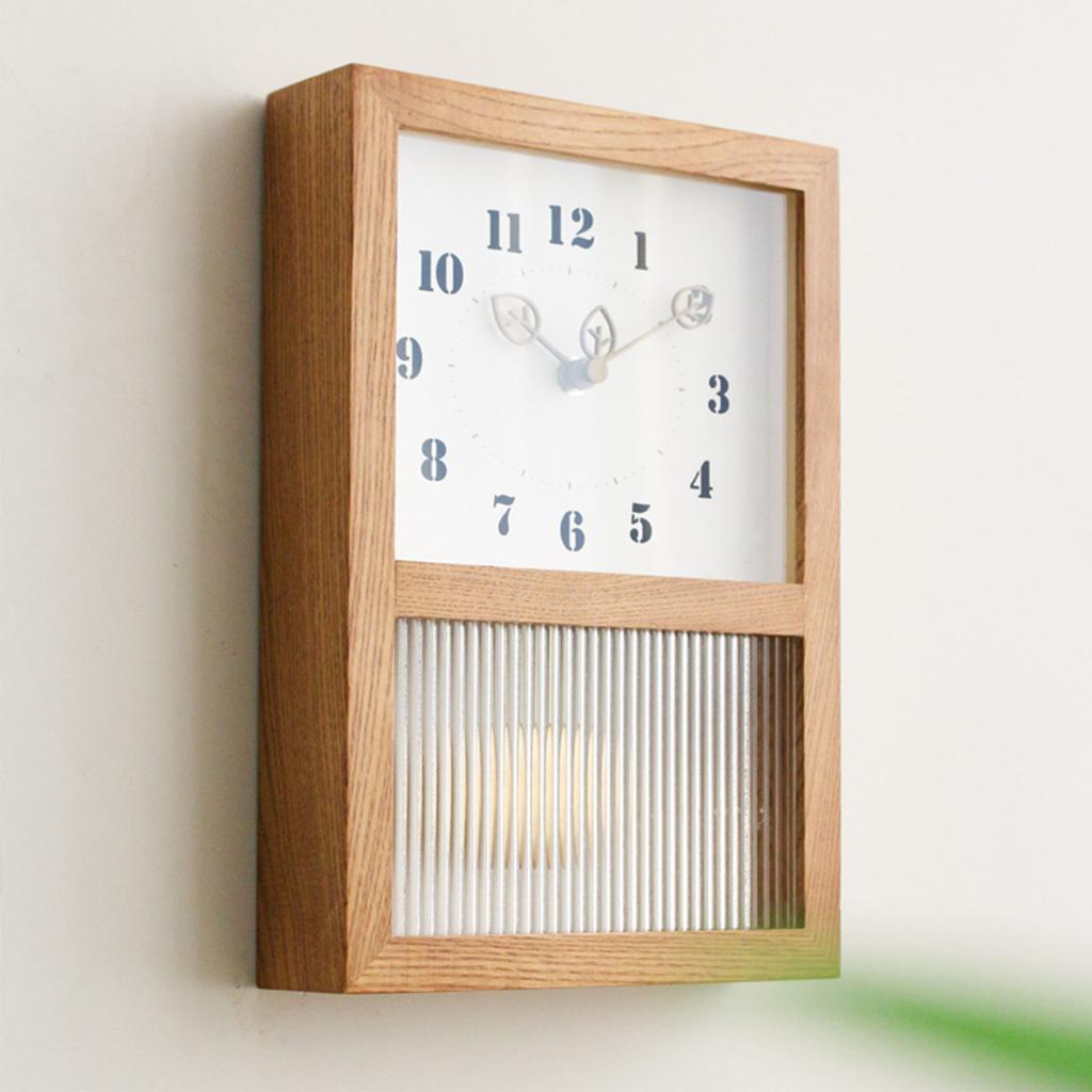 Japanese Retro Wall Clock Walnut Wood Glass Small Decorative Rectangular Wall Clock with Pendulum for Home Living Room
