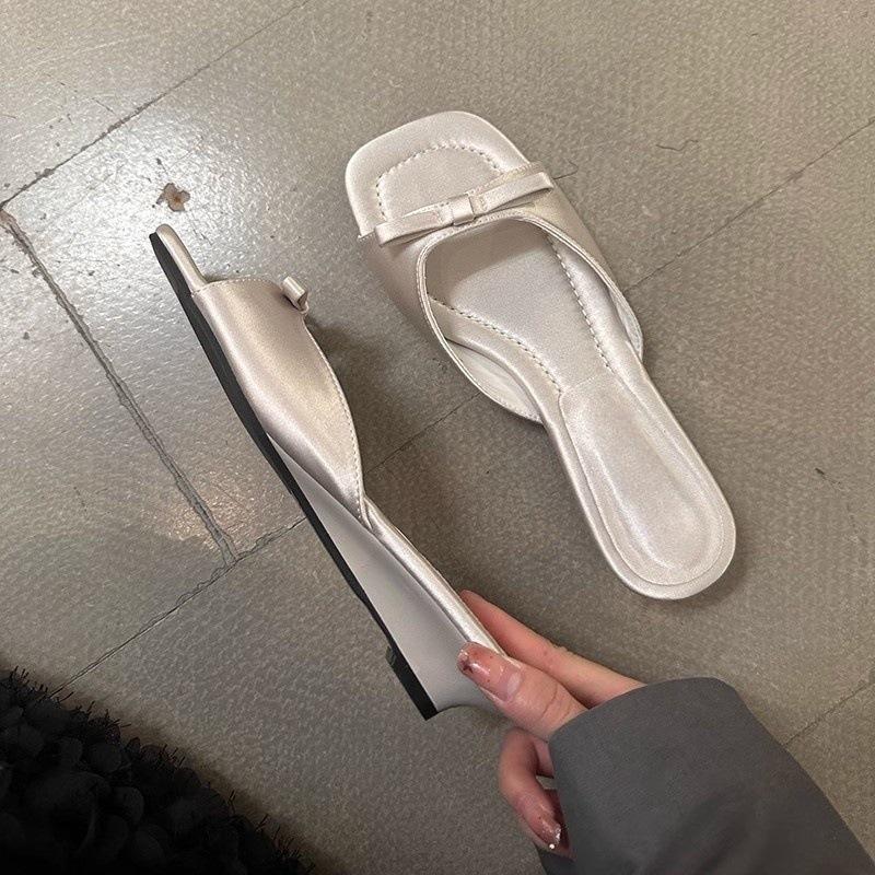 Silver Wedge Heel French Cool Slippers Fairy Shoes Summer Fashion Wear Low Heel Niche Sandals