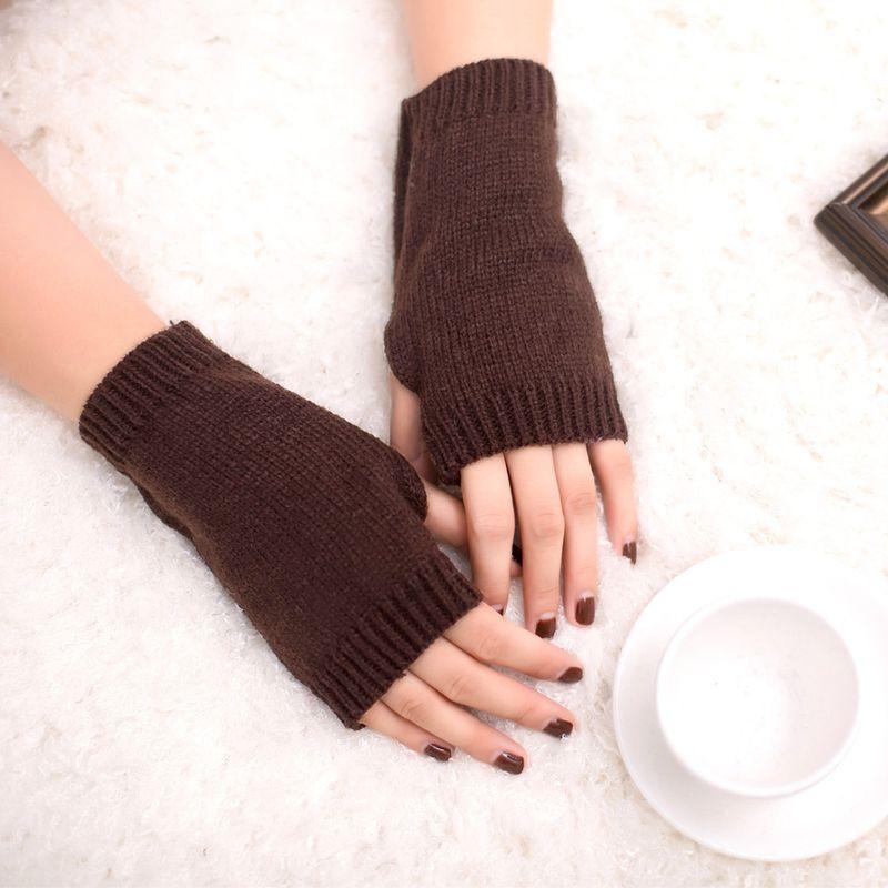 

New Wool Thick Warm Gloves Fluorescent Color Gloves Candy Half Finger Gloves Winter Open Finger Gloves Color Coffee One size