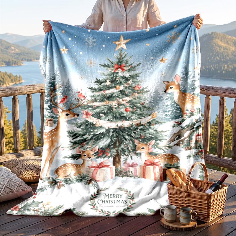 Christmas Flannel Throw Blanket Soft Warm Cozy For Sofa Bed Indoor Home Use Great Holiday Gift