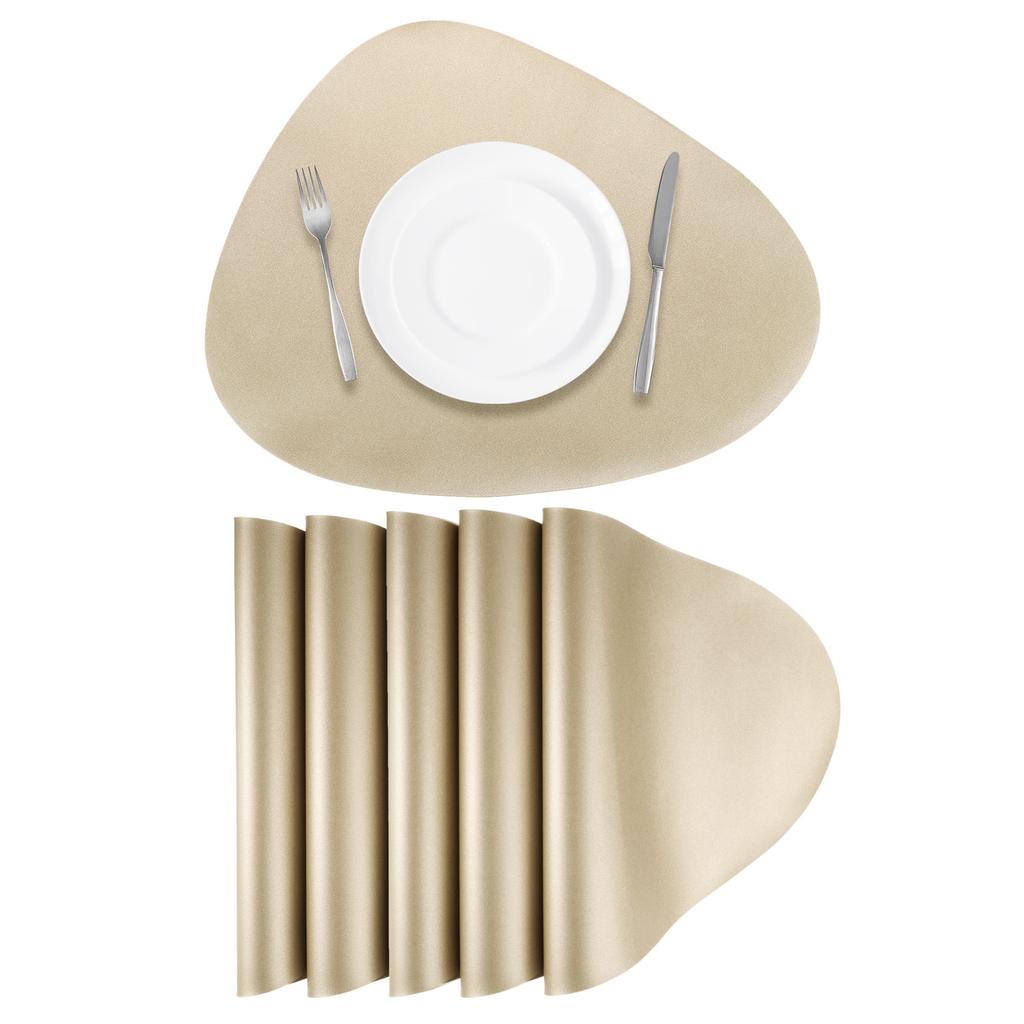 6pcs Oil-Proof Waterproof Dual-Sided Place Mats Irregular Shape PU Leather Placemats for Coffee Shops Kitchen Bistro Tables Bars
