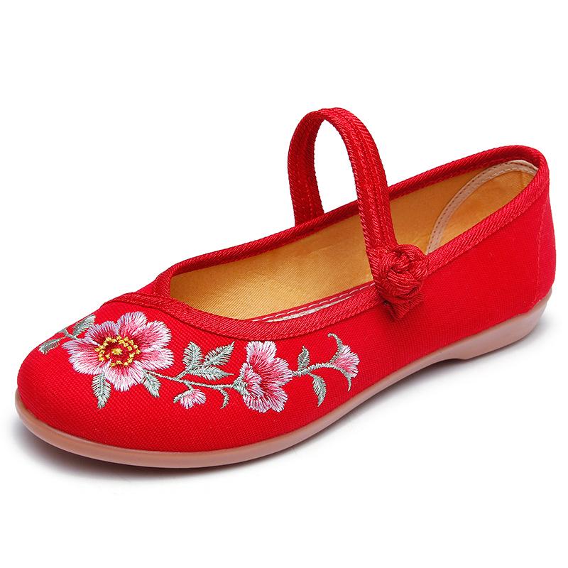 Old Beijing Women's Embroidered Cloth Shoes, Non-Slip Flat Hanfu Style with Beef Tendon Sole